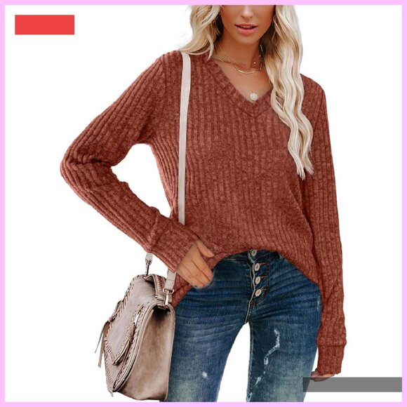 Lightweight V-Neck Long Sleeve Tunic Sweater Loose Fit Casual Top - Picture 2 of 4